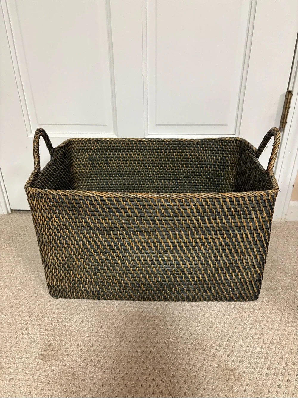 Kouboo Loma Woven Seagrass Storage Basket with Handles - Black and Brown
